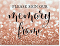 Andaz Press Wedding Party Signs, Glitzy Rose Gold Glitter, 8.5x11-inch, Please Sign Our Memory Photo Frame Table Sign, 1-Pack, Bokeh Colored Party Supplies