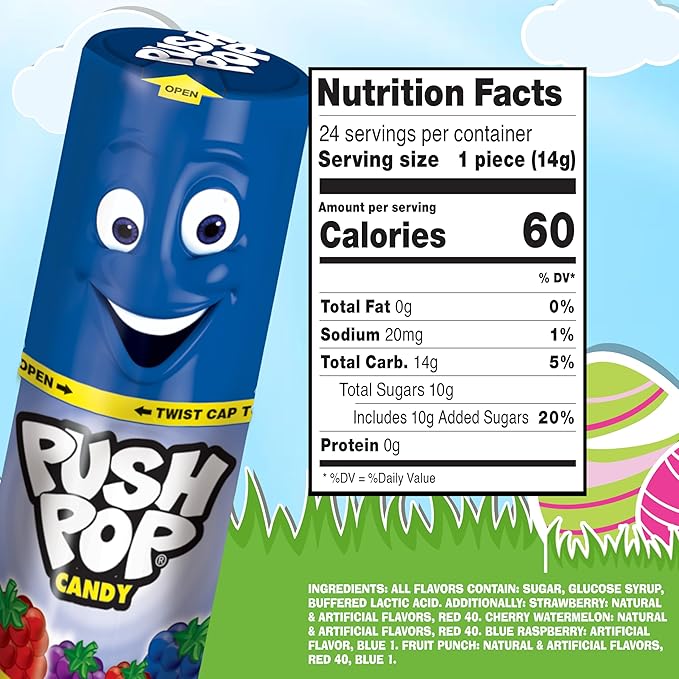 Push Pop Easter Candy Variety Pack, 24Ct Bulk Individually Wrapped Lollipops in Assorted Flavors, Full Size, Fun Hard Candy For Birthday Parties, Easter Basket Stuffers, Egg Fillers, Party Favors