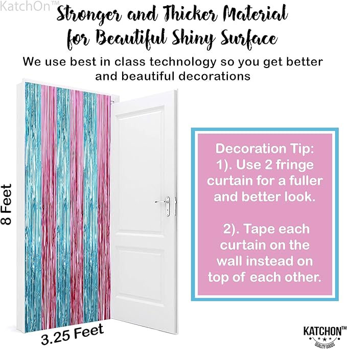 KatchOn, XtraLarge Pink and Blue Streamers - 3.2 x 8 Ft, Pack of 2 | Pink and Blue Streamers for Gender Reveal Decorations | Streamer Backdrop for Baby Shower, Unicorn, Mermaid Birthday Decorations