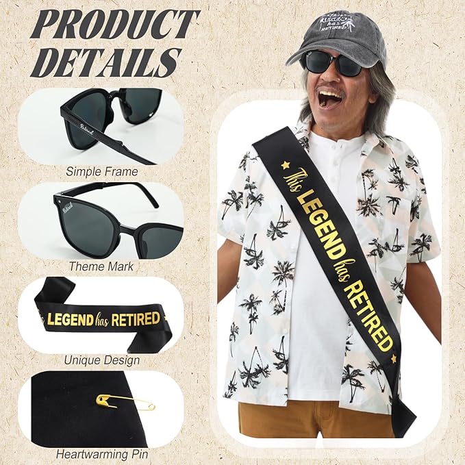JaGely 3 Pcs Retirement Gifts for Men Retirement Party Accessories Retirement Sash Retirement Hat Retired Sunglasses for Men