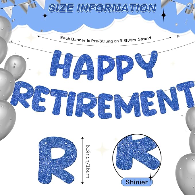 Fulmoon Pre Strung Happy Retirement Banner Glitter Retirement Sign Funny Official Retired Decor Party Decorations Supplies for Men Women Gifts (Navy Blue)