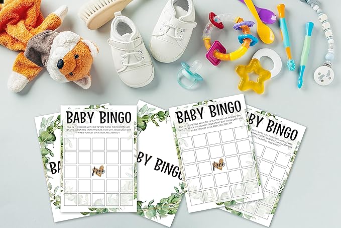 Baby Shower Game Cards, Tropical Jungle Theme Baby Bingo Game, Set of 30 Cards (5" x 7", Green006)