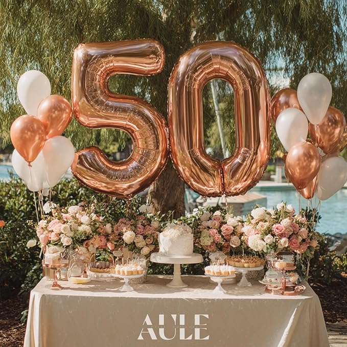 AULE 40 Inch Large 50 Number Balloons Rose Gold Big Foil Number Balloons Giant Helium Happy 50th Birthday Party Decorations for Women Huge Mylar Anniversary Supplies