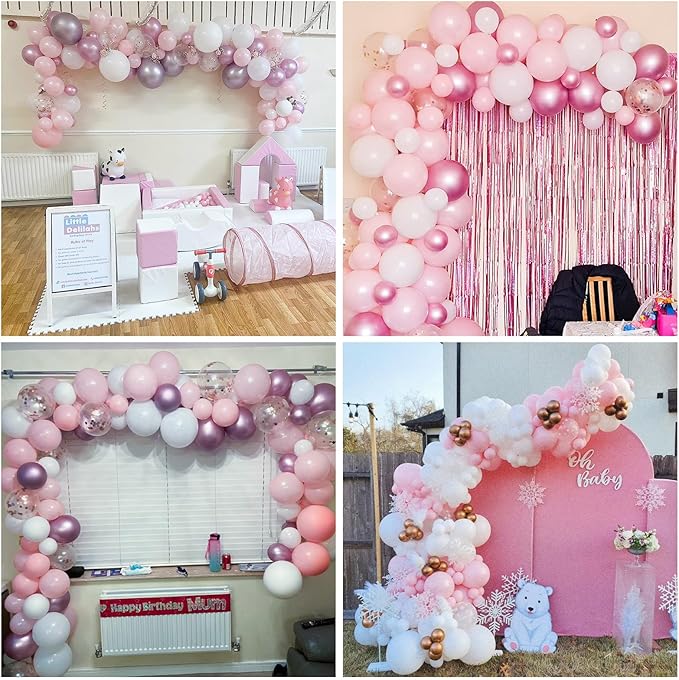 Pink and White Balloon Arch, Light Pink White Party Balloons Pastel Baby Pink Balloon Garland Kit White Pink Metallic Latex Helium Balloons for Birthday Baby Shower Girl Christening Party Decorations