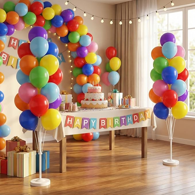 Balloon Column Kit Set of 2 With Balloons Assorted Color - Balloon Stand with Base&Pole,Balloon Tower Backdrop Decoration for Wedding, Baby Shower, Birthday Party, or Bachelorette Parties