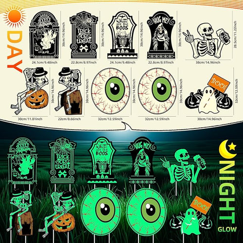 10 PCs Halloween Decorations Outdoor Tombstone Yard Sign with Stakes Glow in The Dark Graveyard Tombstones Pumpkin Ghost Props for Family Home Front Yard Lawn Garden Halloween Party Decor