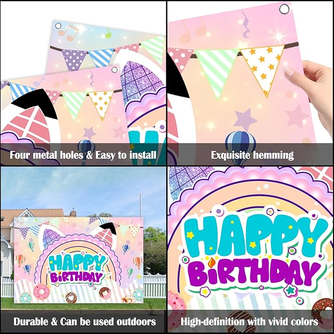 5x3ft Cute Cartoon Cat Theme Backdrop Cartoon Photography Background Kids Boys Girls Birthday Party Decorations Photo Booth Banner Props