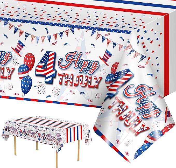 2 Pack Happy 4th of July Tablecloth Decorations - Fourth of July Table Cloth, Plastic Disposable Rectangle Table Cover for Patriotic Independence day Tables Decor Party Supplies Favors,108 x 54 Inch