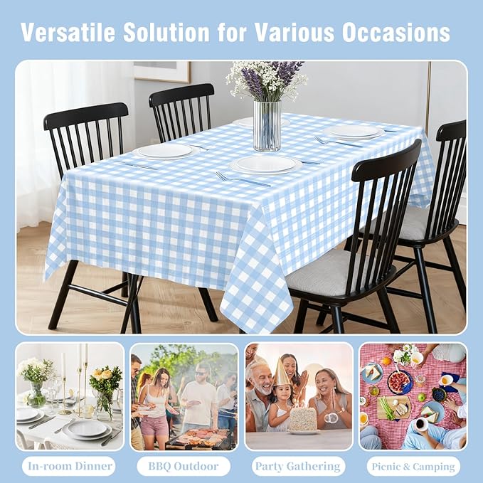 Oigco Light Blue Gingham Tablecloth - 54 x 108 Inches, Rectangle Disposable Light Blue Checkered Tablecloth, Picnic Table Covers for Dining/Camping/Picnic/Outdoor