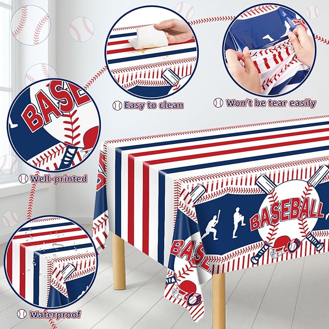 3pcs Baseball Tablecloth - Table Cover & Party Decorations - Disposable Plastic Tablecloth - Rectangle for Baseball Games & Sports Birthday Decorations
