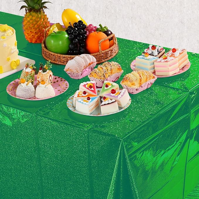 6 Pack Iridescent Green Plastic Tablecloths, Shiny Disposable Laser Rectangle Table Covers, Holographic Foil Tablecloth for St. Patrick's Day Birthday Christmas Witch Theme Party, 54x108Inch