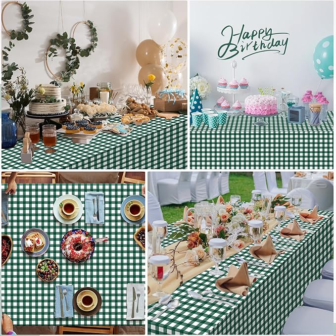 3pcs 54X108inch Dark Green Checkered Tablecloth,Green Gingham Tablecloths Buffalo Plaid Disposable Plastic Table Covers for Birthday Baby Shower Bridal Wedding Party Birthday Decorations