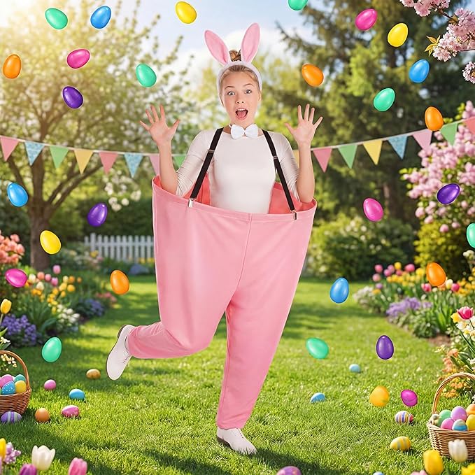 Vinsot 16 Pcs Easter Granny Pants Yard Game Set Oversized Granny Pants with Colorful Easter Eggs, Bowtie, Bunny Ears and Tail, Outdoor Tossing Game Bunny Suit for Spring