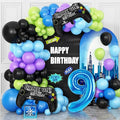 9th Birthday Video Game Balloons Arch, 9th Party Balloons Garland Kit 9th Game Birthday Supplies with Blue Number 9 Balloon Game Foil Balloons for 9 Year Old Teens Boys Decor