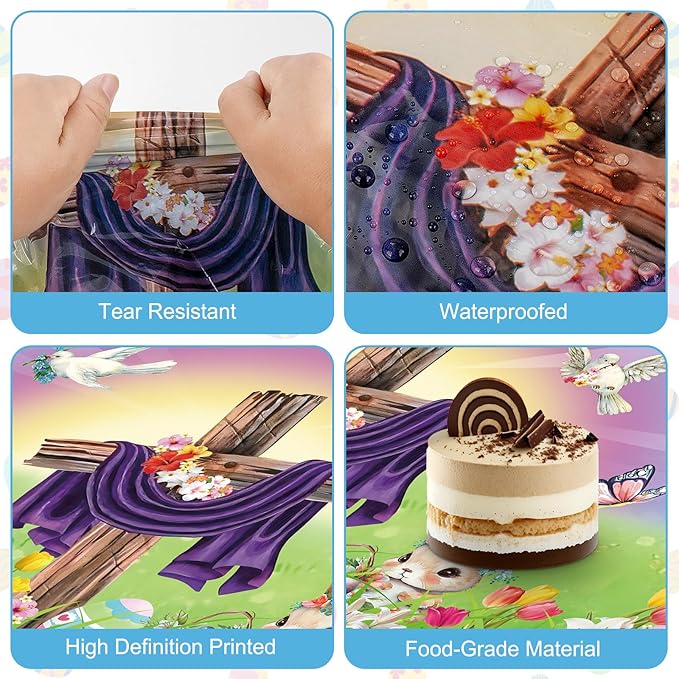 2 Pack Easter He is Risen Tablecloth - Spring Flower Christian Cross Table Cloth, Plastic Disposable Rectangle Religious Easter Bunny Eggs Table Cover for Tables Decorations and Party Decor,108x54Inch