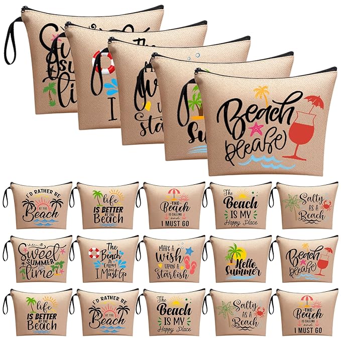 20 Pcs Bulk Beach Makeup Bags - Summer Beach Accessories Toiletry Cosmetic Pouch Zipper Bags, Cruise Travel Survival Kit Gifts Party Favors for Women Teens Clients Friends