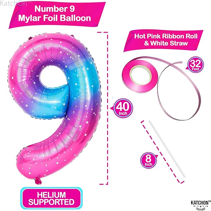 KatchOn, Giant Rainbow 9 Balloon Number - 40 Inch | Foil 9 Birthday Balloon for 9th Birthday Decorations | 9th Anniversary Decoration | Galaxy Party Décor