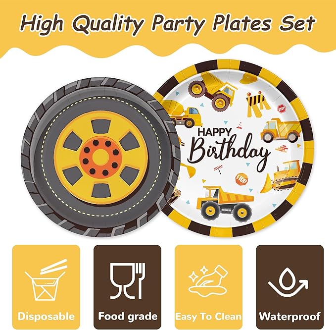 60PCS Construction Birthday Decorations for Boys kids Construction 1st Birthday Party Supplies Including Tuck Themed 9inch Plates 7inch Plates for Baby Shower