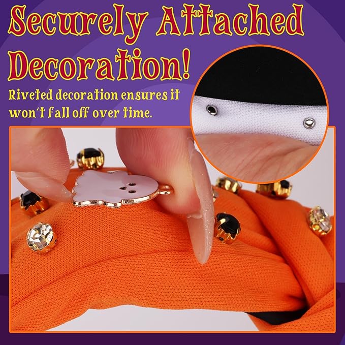 Halloween Headbands for Women, Orange Ghost Rhinestone Wide Jeweled Knotted Headband, Crystal Beaded Jeweled Top Knot Embellished Headband Hair Accessories Halloween Birthday Gift