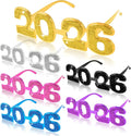 2026 Plastic Glasses Happy New Year Glitter Eyeglasses for 2026 Party New Year Eve Costume Photo Prop Supplies