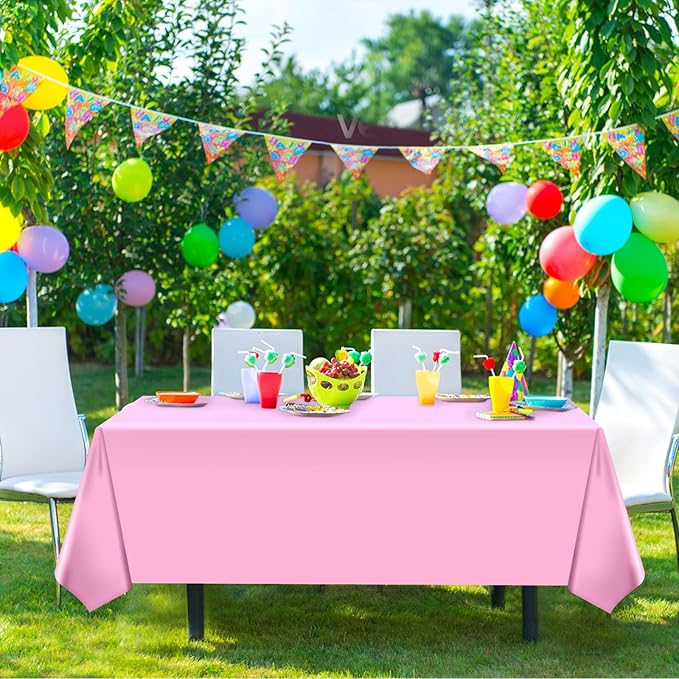 Hxezoc 3 Pack Pink Disposable Plastic Tablecloth, 54 x 108 Inches Waterproof Table Cover for Wedding Birthday Party Baby Shower Decorations Outdoor Indoor Party Supplies