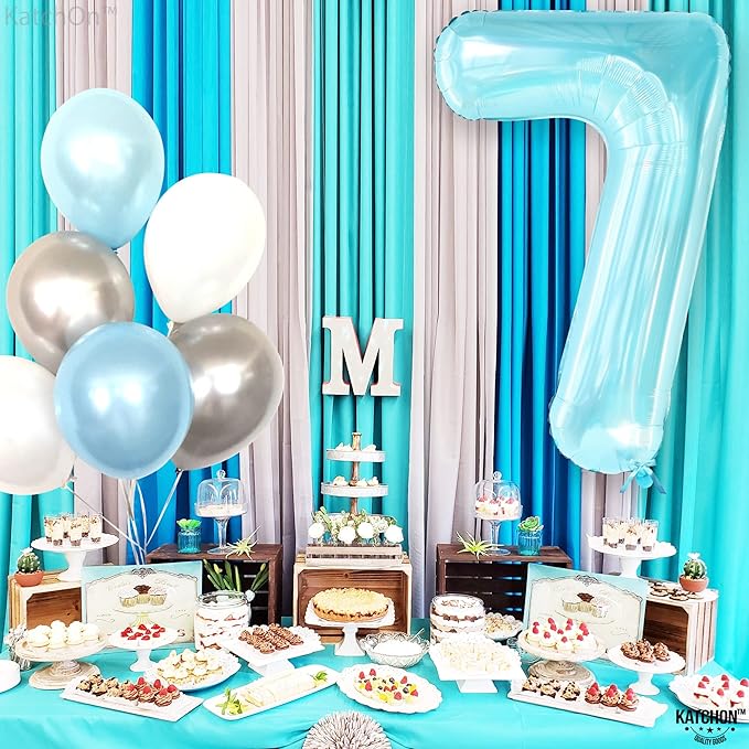 KatchOn, Giant Light Blue Number 7 Balloon - 40 Inch | 7th Birthday Balloon for 7th Birthday Decorations | 7 balloons for Birthday | Seven balloon Number | 7 Year Old balloons for 7 Year Decorations