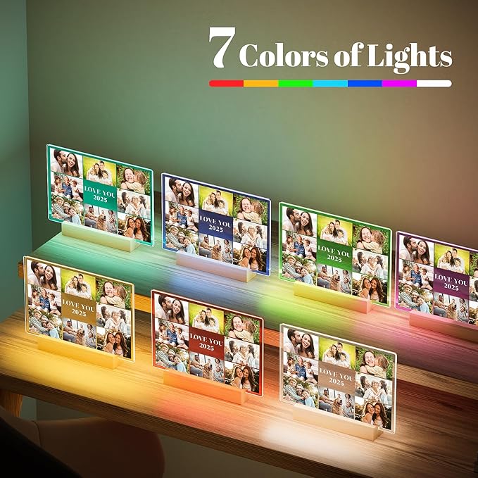 Custom Picture Frames with Photo, Personalized Photo Frame with Night Light, Customized Picture Frame, Personalized Anniversary Birthday Gifts for Women Men Mom Dad Grandma Grandpa Kids Family Friend