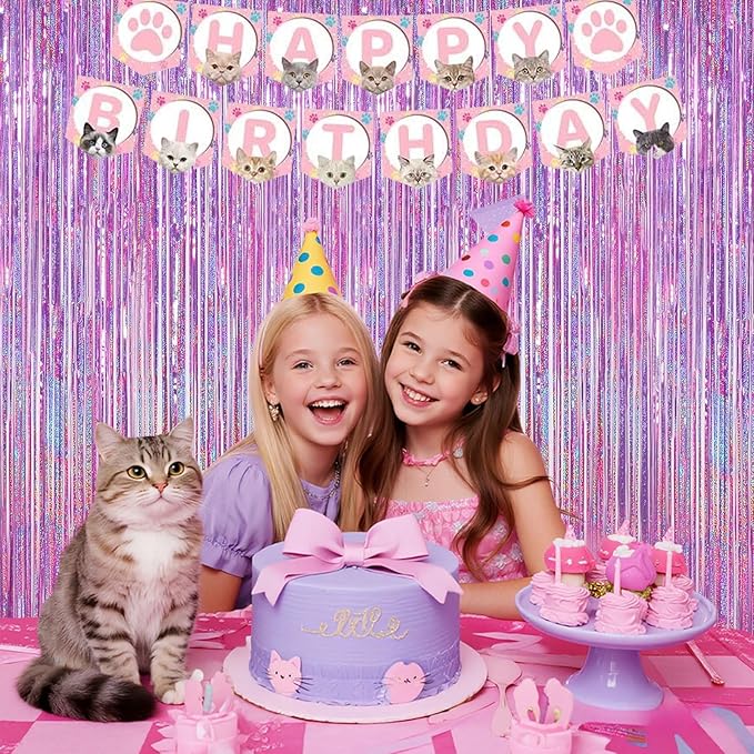 Shimmering Purplish Pink Foil Fringe Curtains for Party Decor - Tinsel Backdrop for Photoshoot, Party Wall Decor with Glitter Streamers for Weddings, Baby Showers, Birthdays & Stage Events