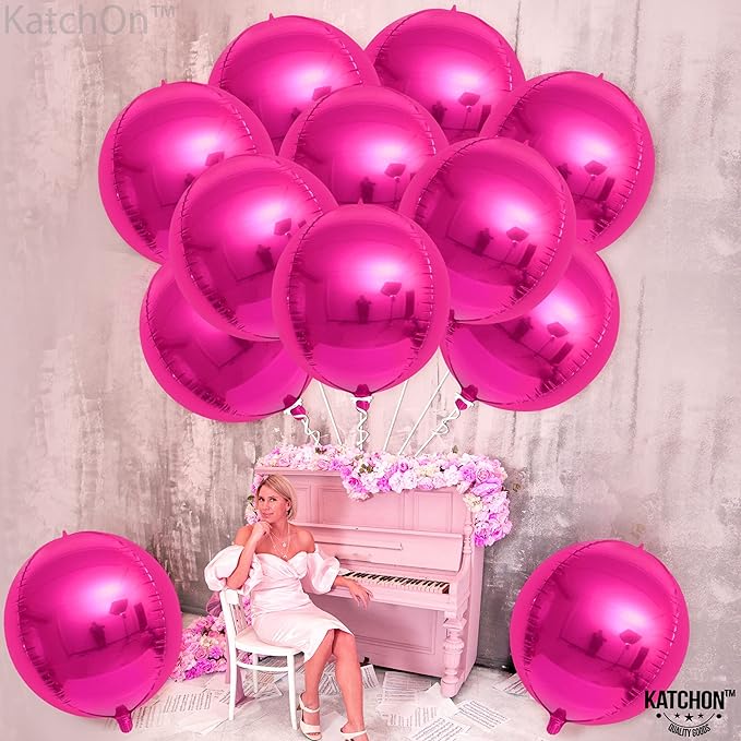 KatchOn, Large, Hot Pink Balloons - 22 Inch, Pack 12 | Foil Balloons, Hot Pink Balloon for Wedding Engagement Bridal Bachelorette Tropical Party Decorations | Gender Reveal Decor | Pink Birthday