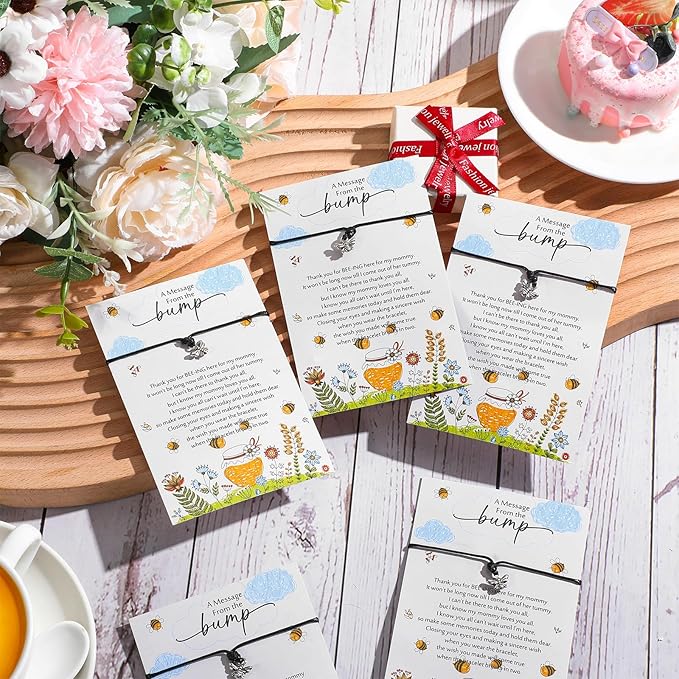Thyle Baby Shower Favors for Guests Adjustable Bracelets with Message from the Bump Card Footprints Charm Baby Shower Bracelets for Gender Reveal Thank You Gifts(50 Set,Nature)