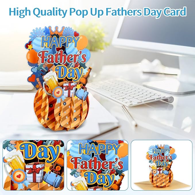FaCraft Happy Fathers Day Pop Up Card - 3D Happy Fathers Day Pop Up Flower Bouquet Gift Card with Envelope, for Dad Husband Papa Grandpa from Son Daughter Wife