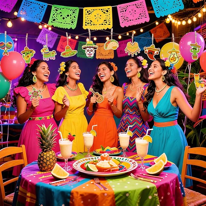 36PCS Wooden Cinco De Mayo Crafts Decorations Mexican Fiesta Party Ornaments to Paint, 12 Styles DIY Blank Unfinished Wood Cutouts for Tree Hanging Mexican Theme Carnival Taco Birthday Party