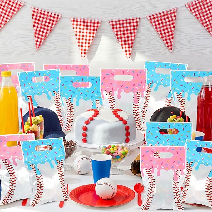 Glenmal 50 Pcs Baseball Ice Cream Drip Party Favors Gift Bags Plastic Ice Cream Baseball Goodie Candy Treat Snack Bags for Birthday Party Supplies
