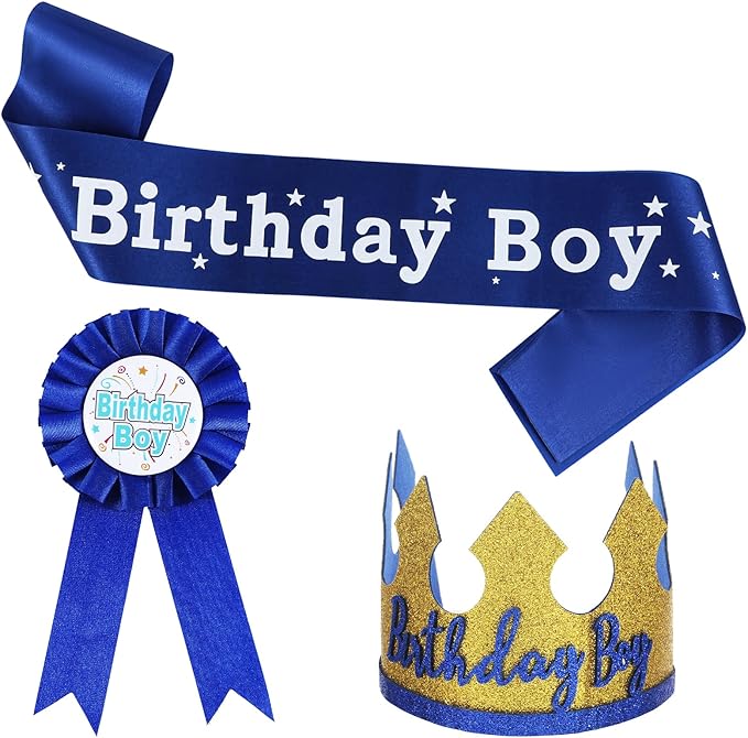 Birthday Boy Hat, Prince Crown Birthday Boy Party Accessory Supplies King Crown Boys Birthdays Party Dress-Up Set for Boys Birthdays Party Decoration