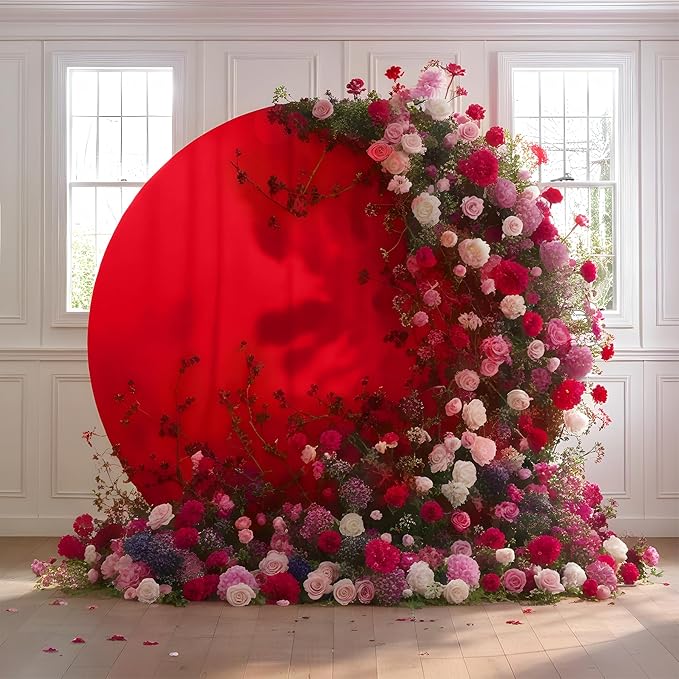 Gallety 7.2FT Red Round Backdrop Cover with Size Adjuster & 4 Metal Clips, Universal Fit for 5ft-7.2ft Circle Stand, Polyester Fabric Arch Cover for Wedding, Birthday Party, Video, Photography Decor