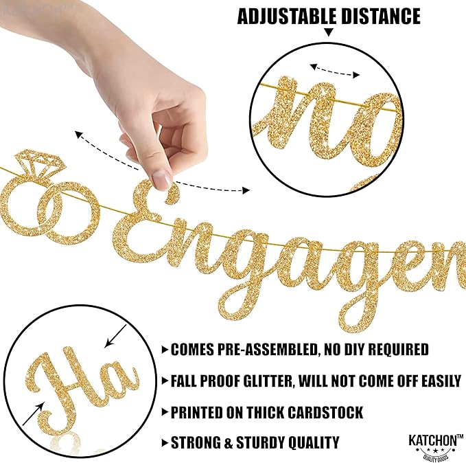 KatchOn, Gold Glitter Happy Engagement Banner - 10 Feet, No DIY | Engagement Party Decorations | Party Banner | Engaged Banner, Bachelorette Party Decorations