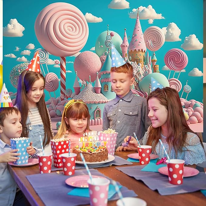 10x8ft Candyland Backdrop Fantasy Pink Sweet Candy Castle Photography Background Children's Birthday Party Candyland Theme Decorations Banner Photo Studio Props