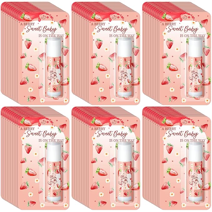 30 Pack Sweet Strawberry Baby Shower Games Prizes Party Gifts Bulk Lip Balms Favors for Winners Adults Guests Gender Reveal Favors Decorations Baby Shower Souvenirs Gift Bags Stuffers