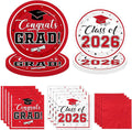 Graduation Party Plates and Napkins Red Class of 2026 Grad Congrats Party Supplies Disposable Dessert Paper Plates Cocktail Napkins forGraduation Party Decorations,Serve 50