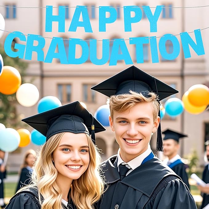 DIY Banner Kit with Letters Glitter Letters Champagne Light Blue Birthday Graduation Banner Custom Party Hanging Banner for Graduation Wedding Party Baby Shower Decoration (Light Blue)