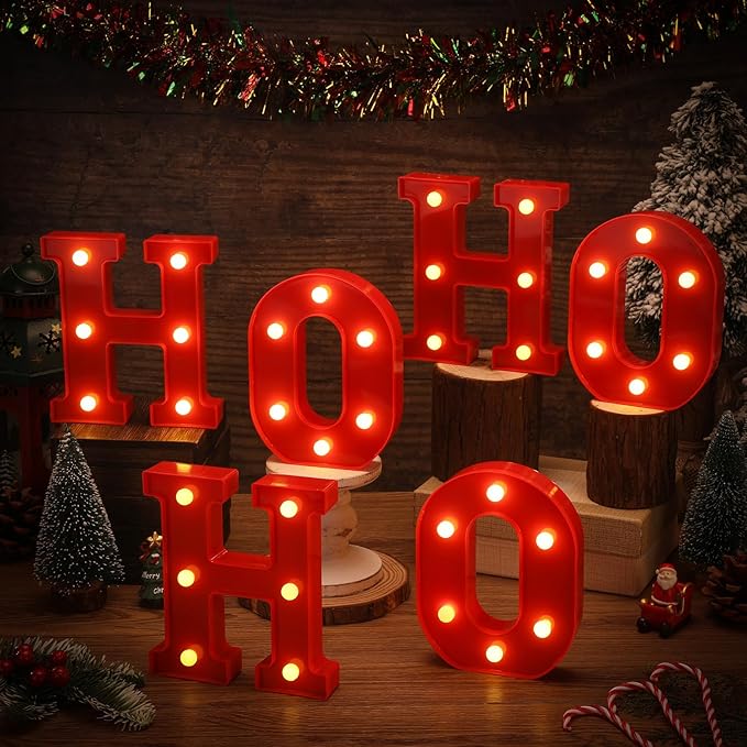 VIHOSE Christmas LED Letter Lights Sign Table Indoor Decoration Light up Letters Battery Powered Letter for Home Bar Christmas Party Bedroom Tabletop Indoor Decoration Gift (HOHOHO)