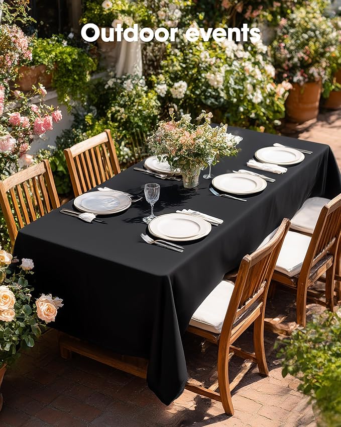 Pureegg Rectangle Table Cloth 60" x 84" – Durable Polyester Tablecloth Offers Reusable & Washable Protection, Ideal for Outdoor Party, Picnic, Wedding, Banquet and Birthday, 3 Pack, Black