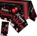 Tudomro 1 Pcs Happy Birthday Tablecloths Happy Birthday Party Decorations Plastic Table Cover Rectangular Cloths for Women Men Baby Shower Party Supplies, 108 x 54 Inch (Black Red)