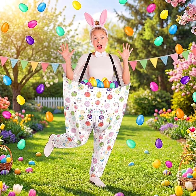 Vinsot 16 Pcs Easter Granny Pants Yard Game Set Oversized Granny Pants with Colorful Easter Eggs, Bowtie, Bunny Ears and Tail, Outdoor Tossing Game Bunny Suit for Spring
