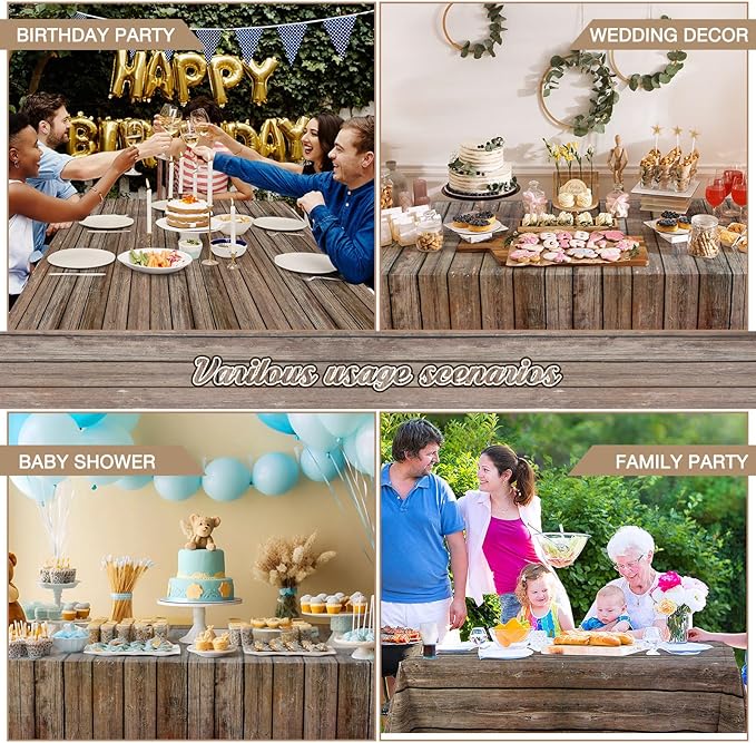 Tiamon 1 Roll Western Party Tablecloth Western Cowboy Party Table Cover Cowboy Theme Plastic Tablecloth Wild West Wood Grain Table Cover for Birthday Baby Shower Decor (54 Inch X 100ft)
