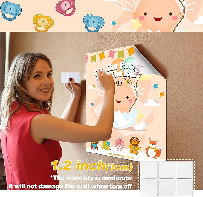 Baby Shower Games Party Favors, Pin The Pacifier on The Baby Games, BabyShower Favors Birthday Party Supplies for Girl Boy - 48 Guests