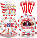 96Pcs Carnival 1st Birthday Party Decorations Carnival Circus First Birthday Plates and Napkins Tableware Sets Circus Theme Decoration Favors for Boys Girls Baby Shower One Year Old Supplies Serves 24