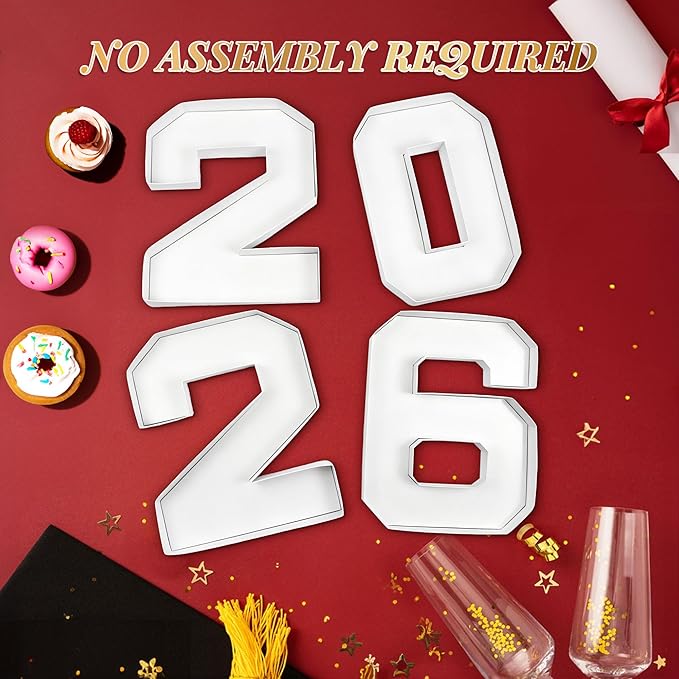 2026 Cardboard Numbers for Charcuterie, 4 Pack, 10.25 inch Fillable 2026 Numbers- Charcuterie Tray for Graduation Parties, Candy Display Box - Cardboard Decor, White