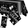 Tudomro 1 Pcs Happy Birthday Tablecloths Happy Birthday Party Decorations Plastic Table Cover Rectangular Cloths for Women Men Baby Shower Party Supplies, 108 x 54 Inch (Black Silver)