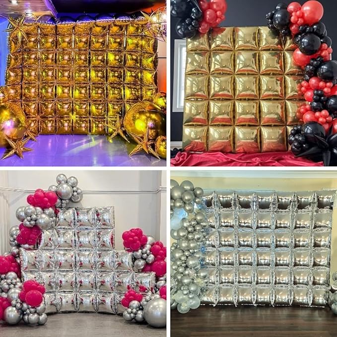 20PCS Silver Square Balloons, Graduation Decorations Backdrop Balloon Wall Tunnel Double Sided Gold & Silver Foil Balloons Kit for Graduation Christmas New Year Eve Graduation Birthday Party